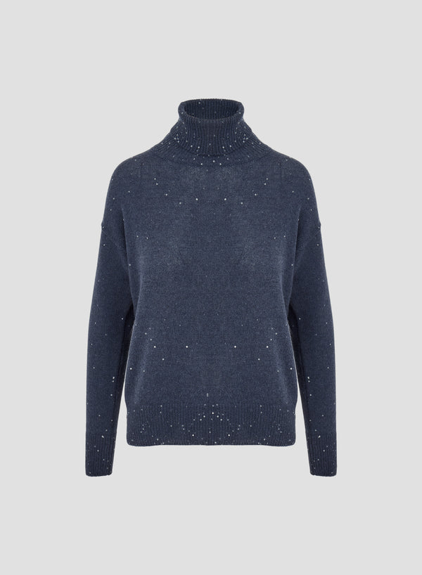 WOOL, CASHMERE AND SILK TURTLENECK SWEATER WITH SEQUINS