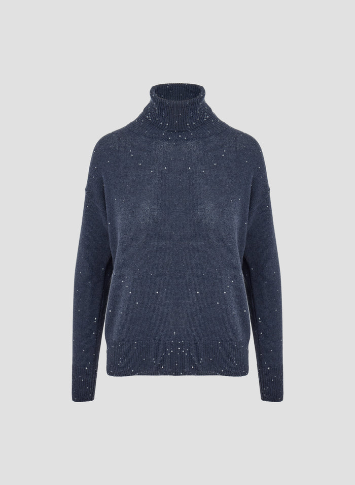 WOOL, CASHMERE AND SILK TURTLENECK SWEATER WITH SEQUINS