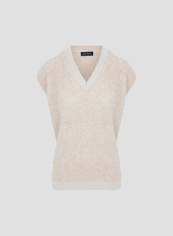 WOOL, SILK AND CASHMERE VEST WITH FUR EFFECT