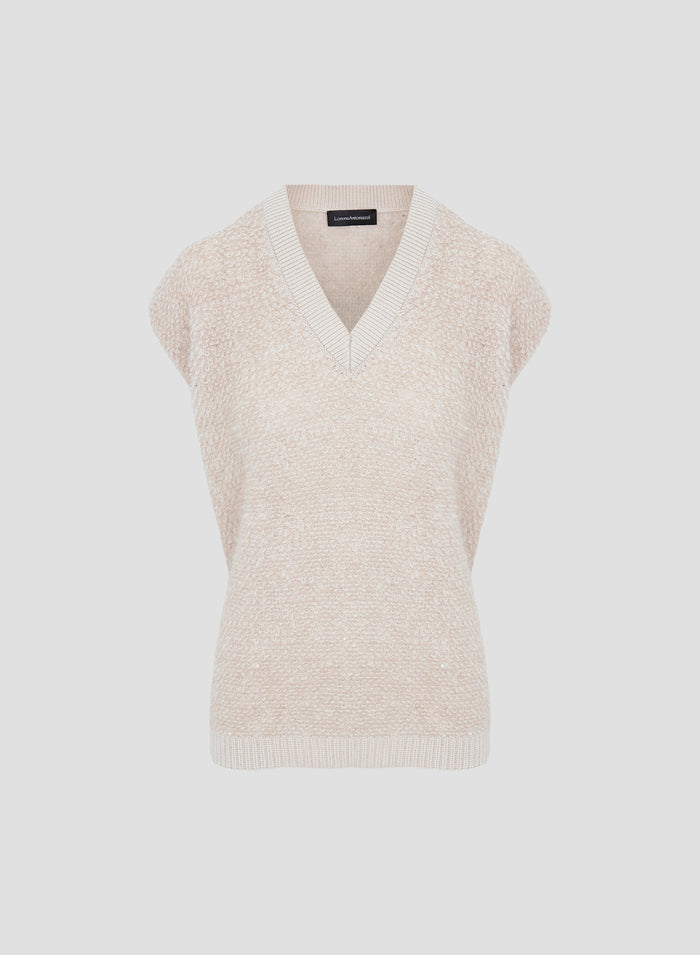 WOOL, SILK AND CASHMERE VEST WITH FUR EFFECT