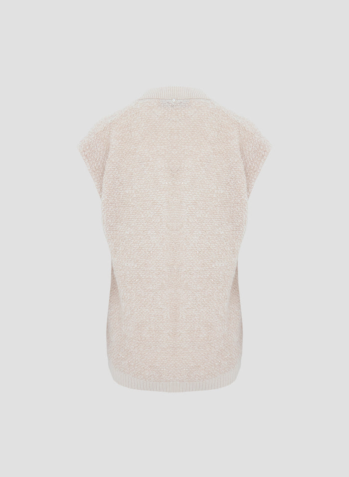 WOOL, SILK AND CASHMERE VEST WITH FUR EFFECT