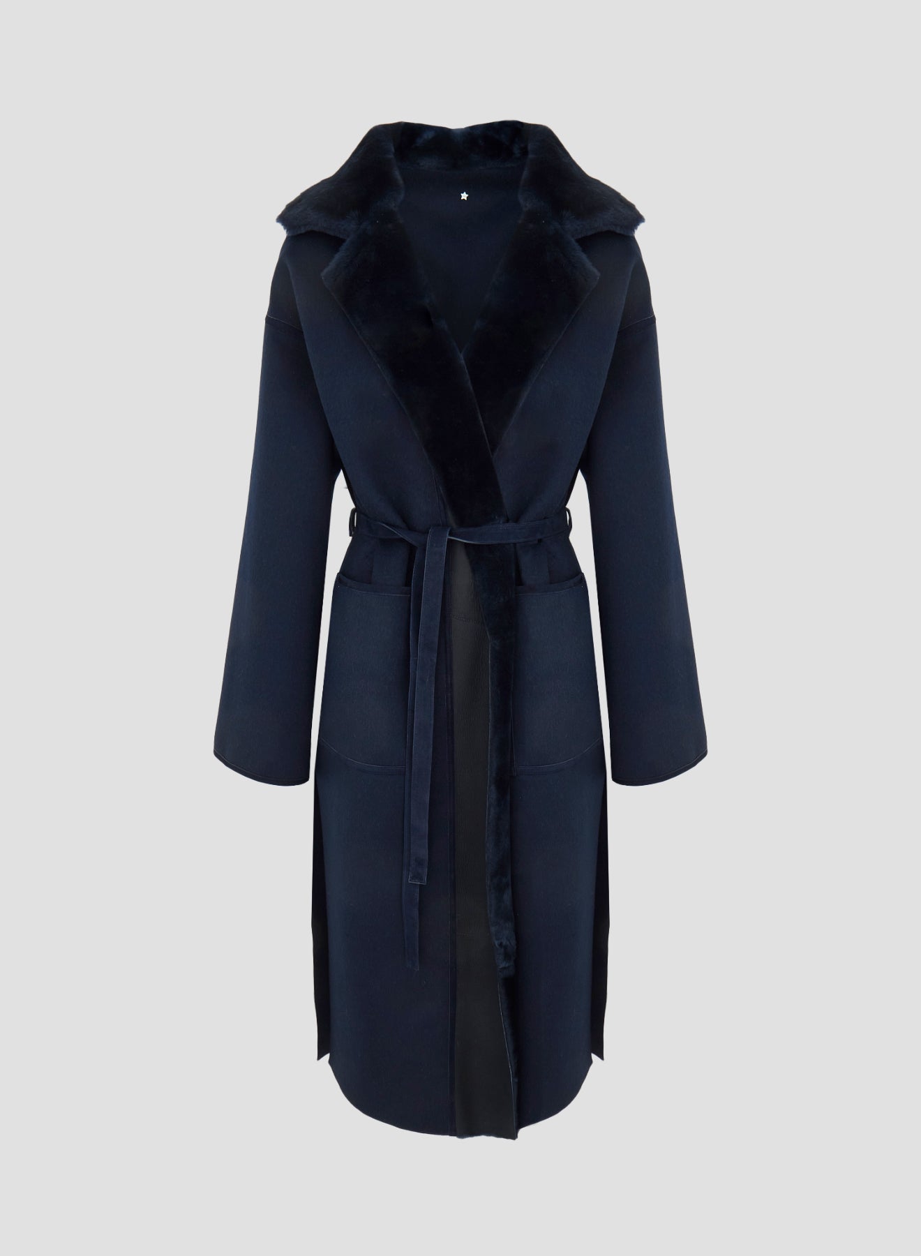 WRAP COAT IN DOUBLE WOOL AND SHEARLING