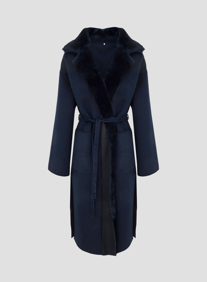 WRAP COAT IN DOUBLE WOOL AND SHEARLING