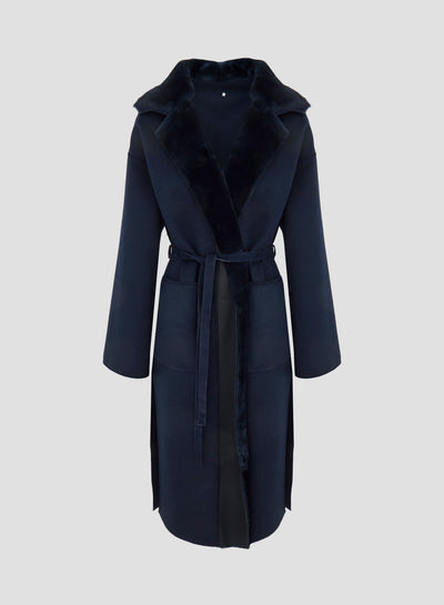 WRAP COAT IN DOUBLE WOOL AND SHEARLING
