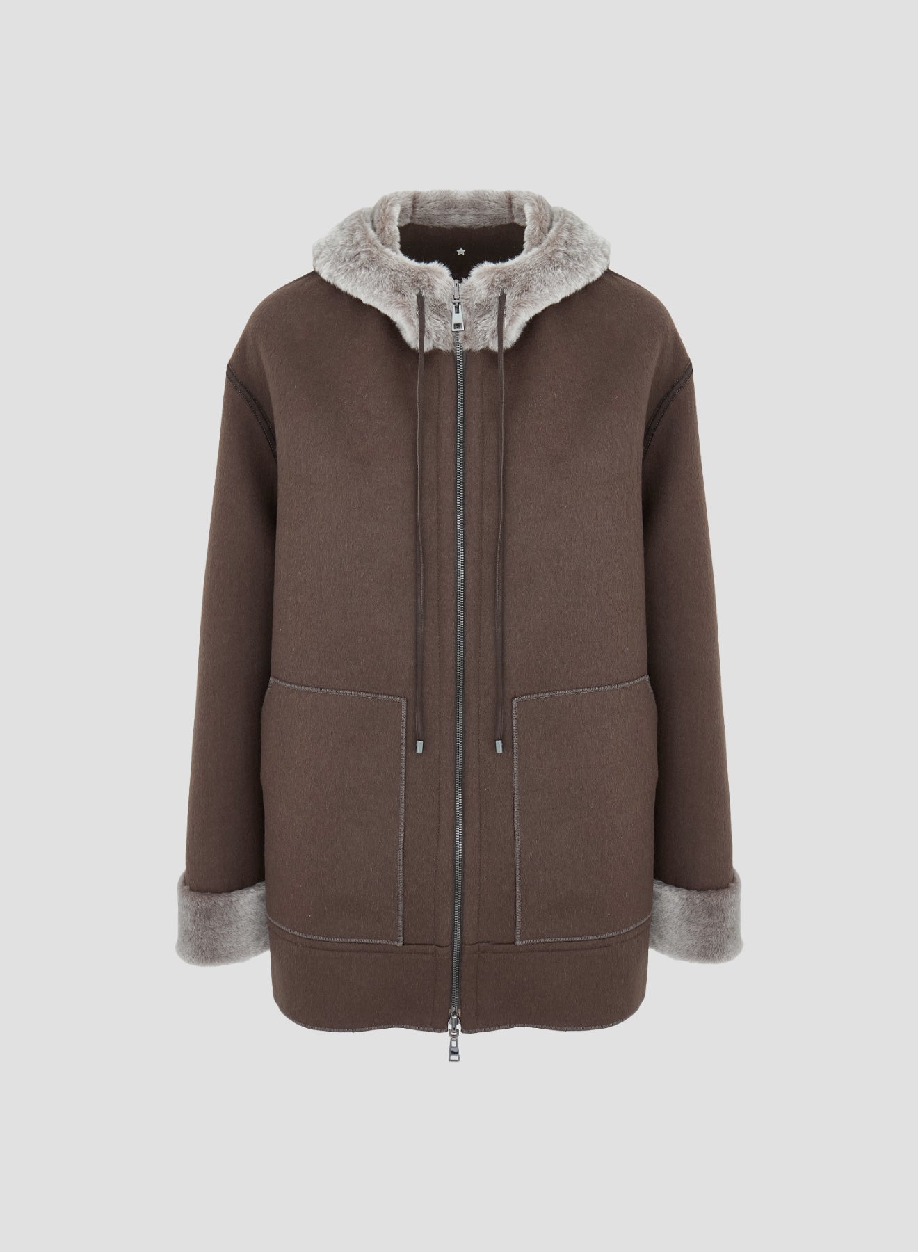 SHEEPSKIN AND VIRGIN WOOL DOUBLE HOODED COAT 