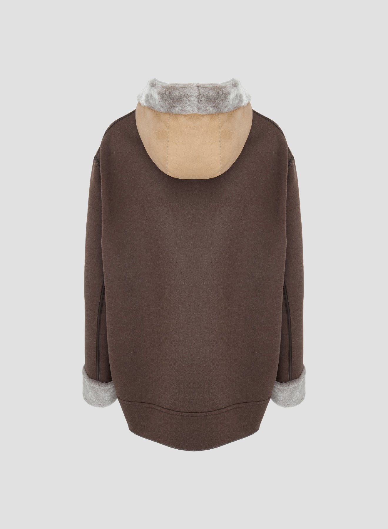 SHEEPSKIN AND VIRGIN WOOL DOUBLE HOODED COAT 