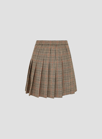PIED-DE-POULE WOOL AND CASHMERE PLEATED SKIRT