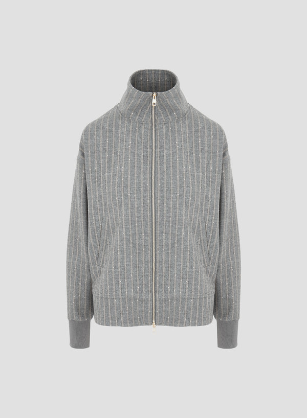 WOOL AND COTTON PINSTRIPE BOMBER