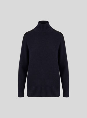 LORENA YARN ROLL NECK SWEATER WITH CONTRAST INTARSIA