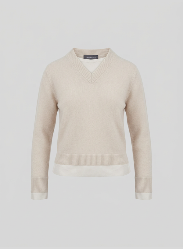 MAGLIA CON SCOLLO A V IN MISTO LANA E CASHMERE A STRATI