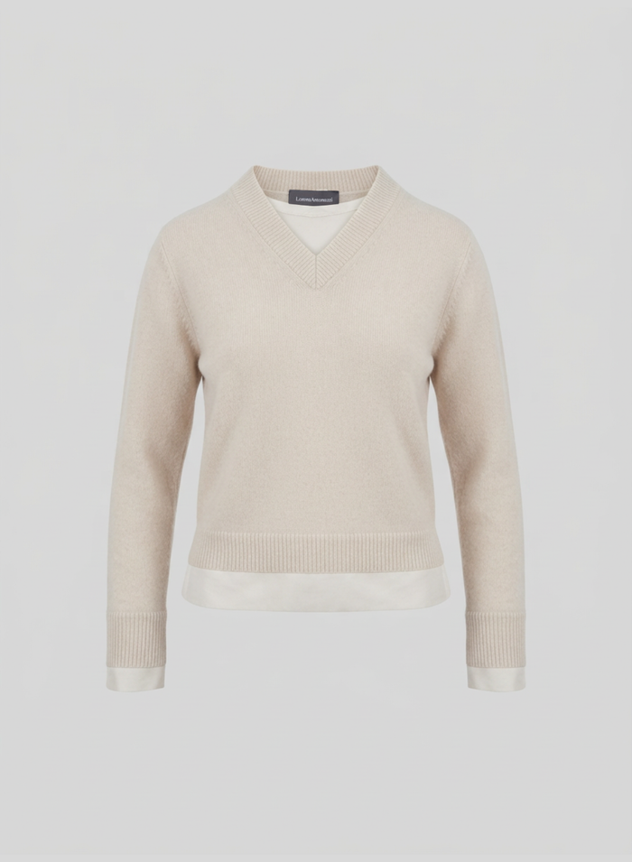 MAGLIA CON SCOLLO A V IN MISTO LANA E CASHMERE A STRATI