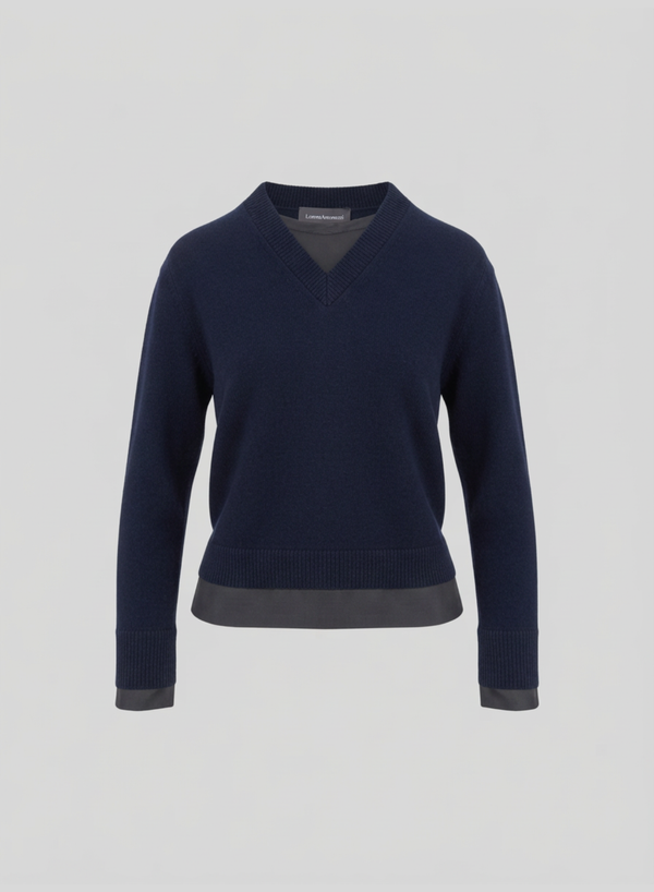 MAGLIA CON SCOLLO A V IN MISTO LANA E CASHMERE A STRATI