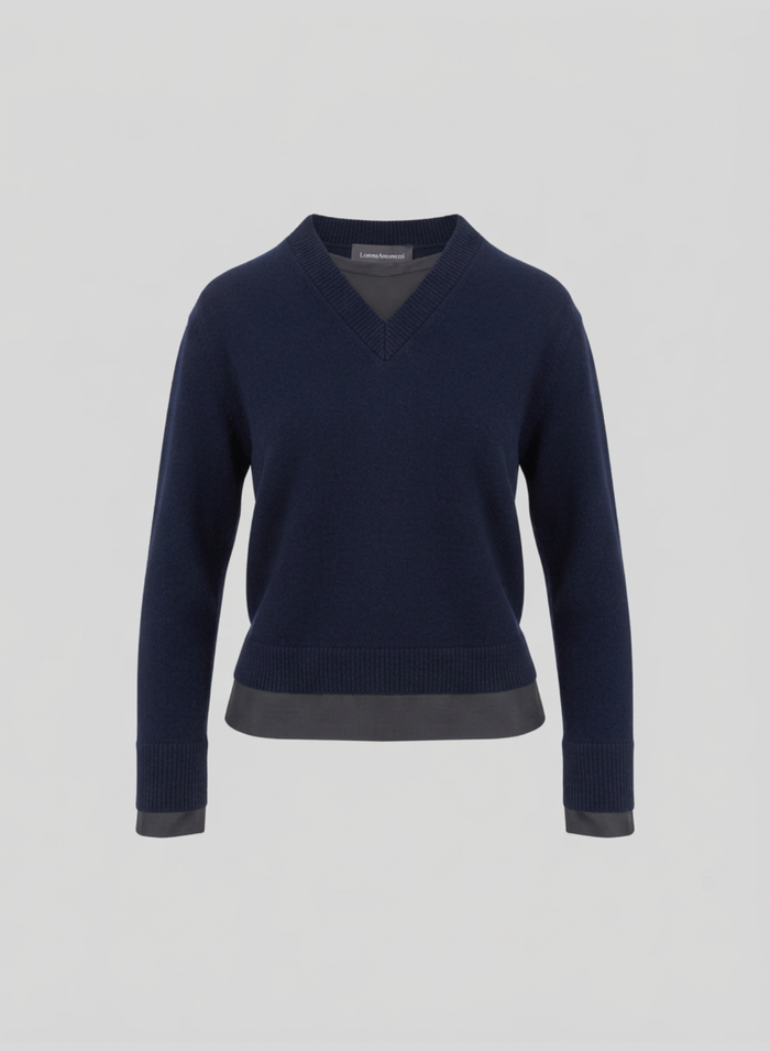 MAGLIA CON SCOLLO A V IN MISTO LANA E CASHMERE A STRATI