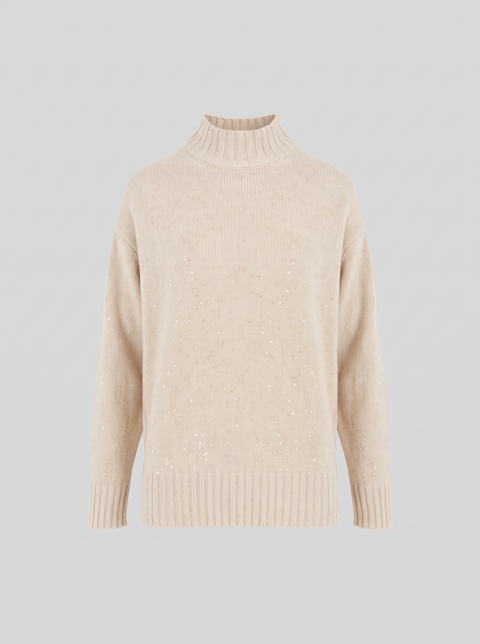 REVERSIBLE WOOL, SILK AND CASHMERE TURTLENECK WITH SEQUINS
