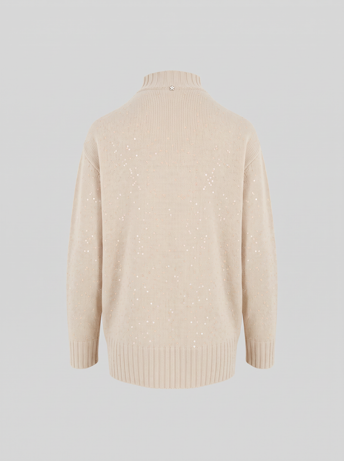REVERSIBLE WOOL, SILK AND CASHMERE TURTLENECK WITH SEQUINS