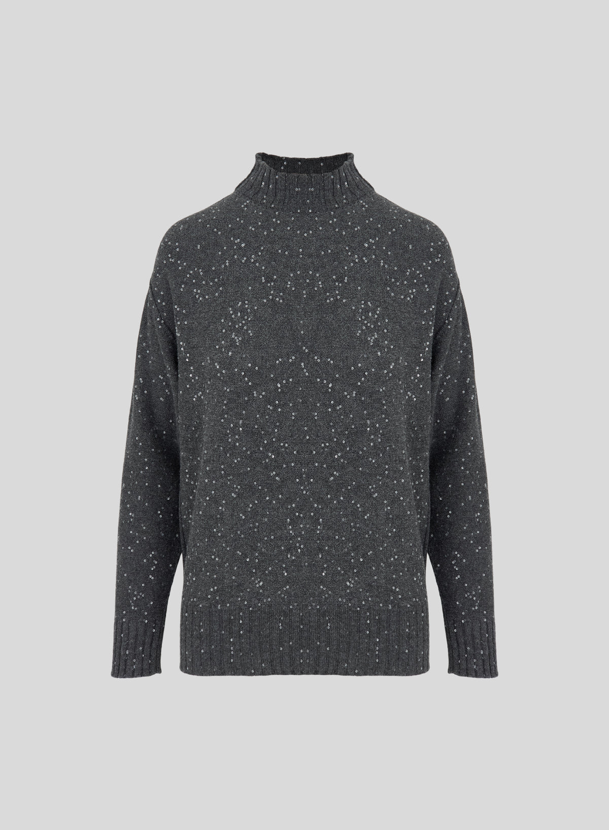 WOOL, SILK AND CASHMERE REVERSIBLE TURTLENECK WITH SEQUINS