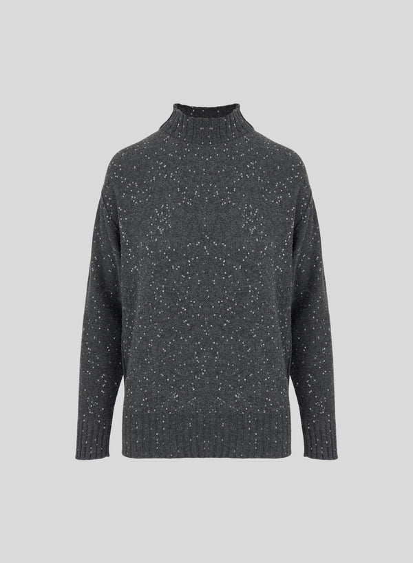 WOOL, SILK AND CASHMERE REVERSIBLE TURTLENECK WITH SEQUINS