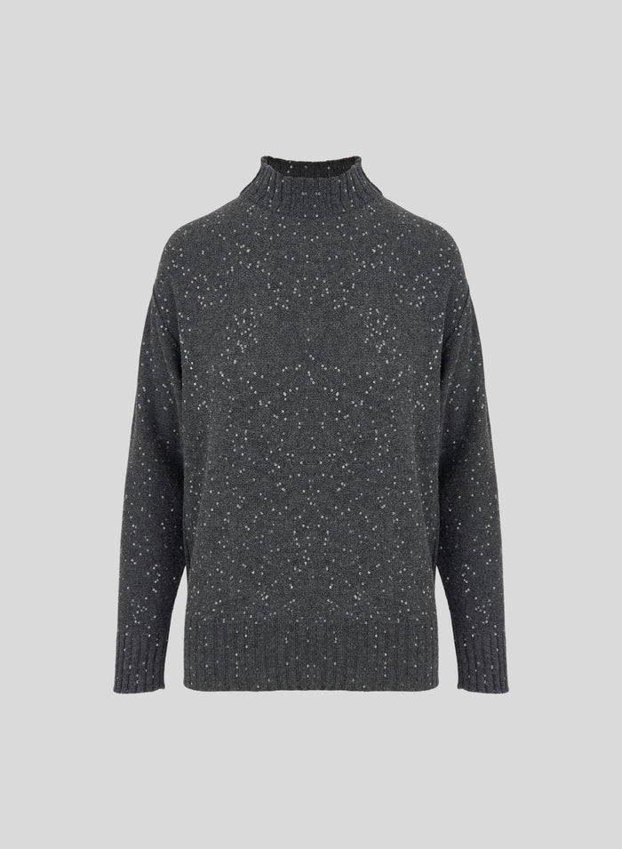 WOOL, SILK AND CASHMERE REVERSIBLE TURTLENECK WITH SEQUINS