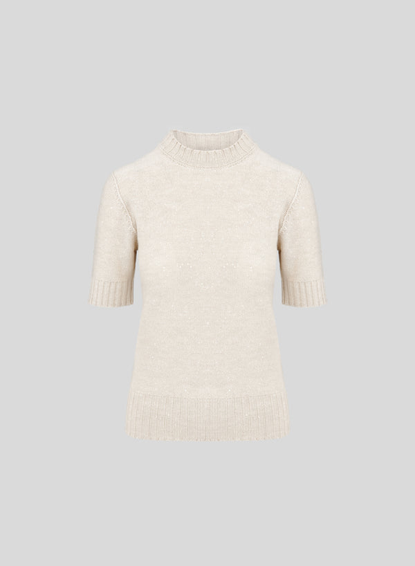 WOOL, SILK AND CASHMERE REVERSIBLE KNIT T-SHIRT WITH SEQUINS