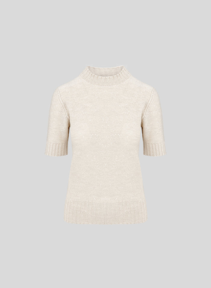 T-SHIRT REVERSIBILE IN MAGLIA DI LANA, SETA E CASHMERE CON PAILLETTES