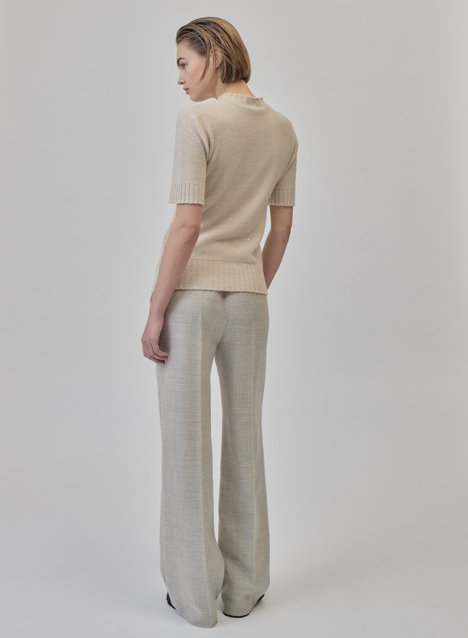 T-SHIRT REVERSIBILE IN MAGLIA DI LANA, SETA E CASHMERE CON PAILLETTES