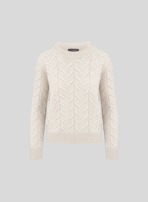 CASHMERE AND WOOL FLAT ICONIC CABLE KNIT SWEATER