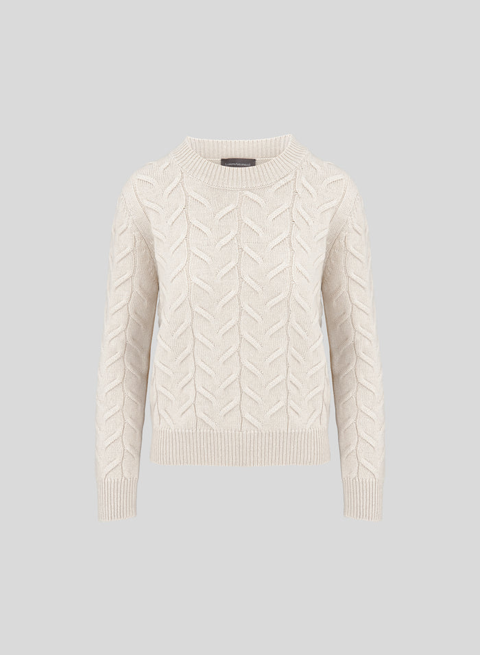 MAGLIA IN CASHMERE E LANA CON TRECCIA ICONICA PIATTA