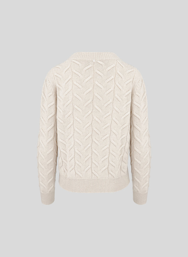 CASHMERE AND WOOL FLAT ICONIC CABLE KNIT SWEATER