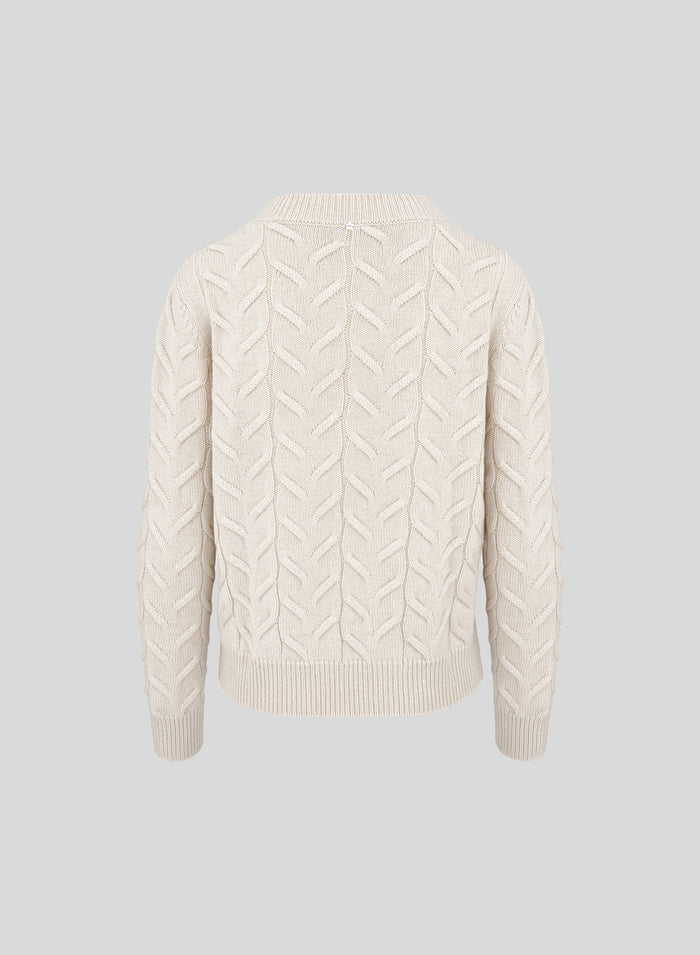 MAGLIA IN CASHMERE E LANA CON TRECCIA ICONICA PIATTA