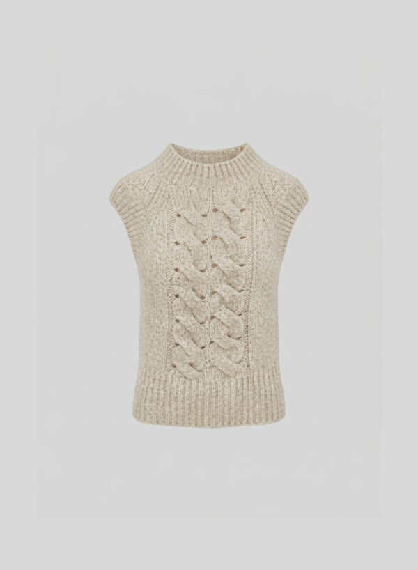 GILET IN CASHMERE E SETA CON TRECCIA SCOLPITA