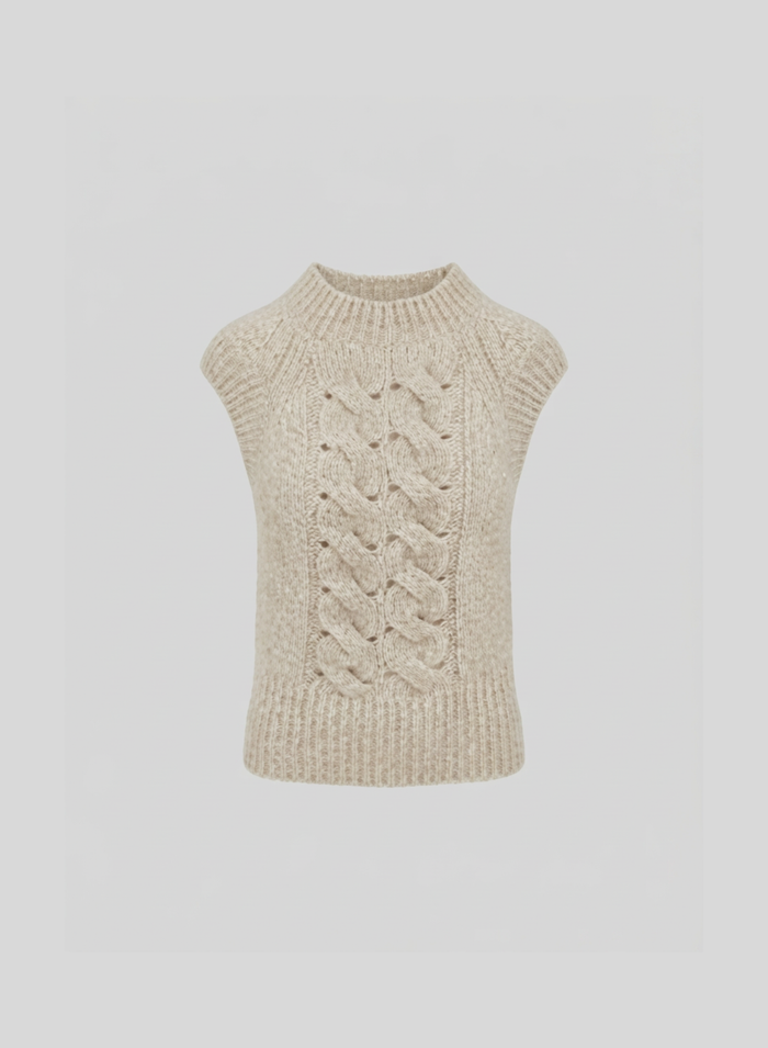 GILET IN CASHMERE E SETA CON TRECCIA SCOLPITA