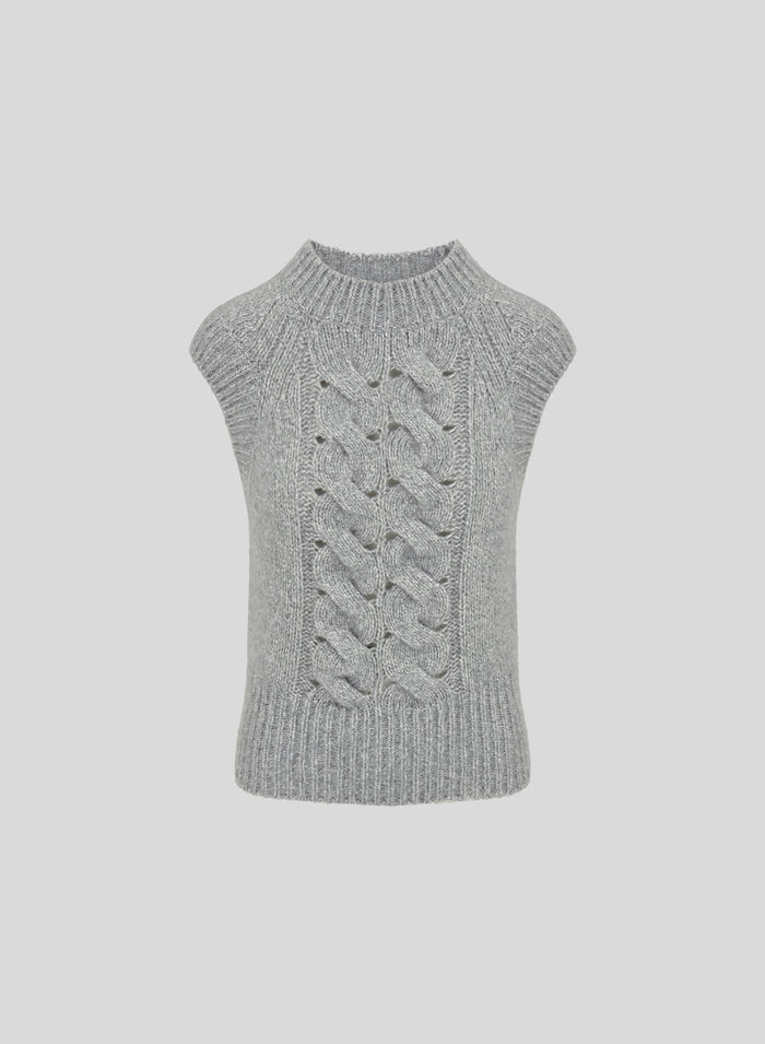 GILET IN CASHMERE E SETA CON TRECCIA SCOLPITA