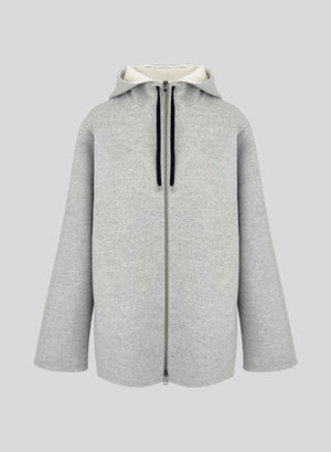 CABAN IN DOUBLE DI LANA E ANGORA CON CAPPUCCIO