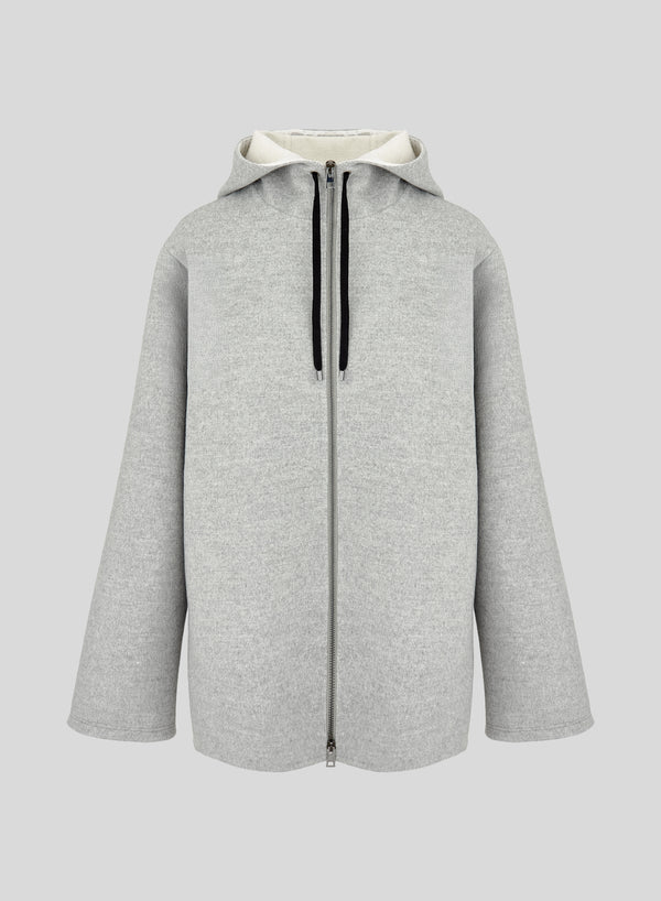 CABAN IN DOUBLE DI LANA E ANGORA CON CAPPUCCIO
