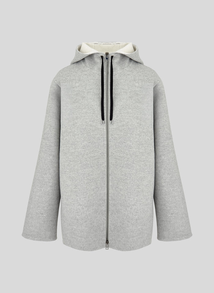 CABAN IN DOUBLE DI LANA E ANGORA CON CAPPUCCIO