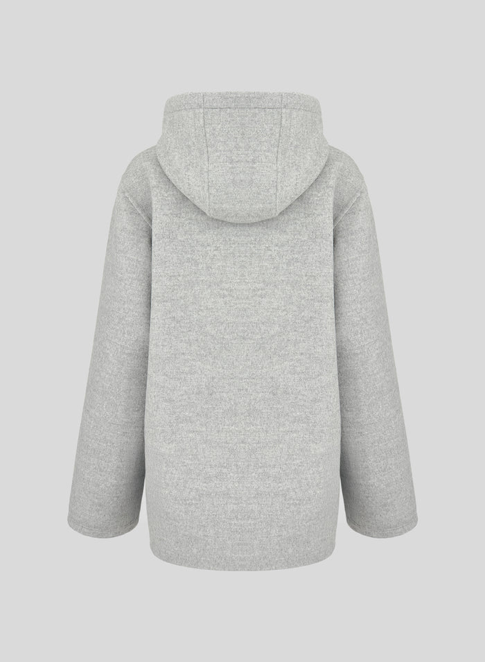 CABAN IN DOUBLE DI LANA E ANGORA CON CAPPUCCIO
