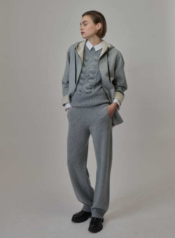 CABAN IN DOUBLE DI LANA E ANGORA CON CAPPUCCIO