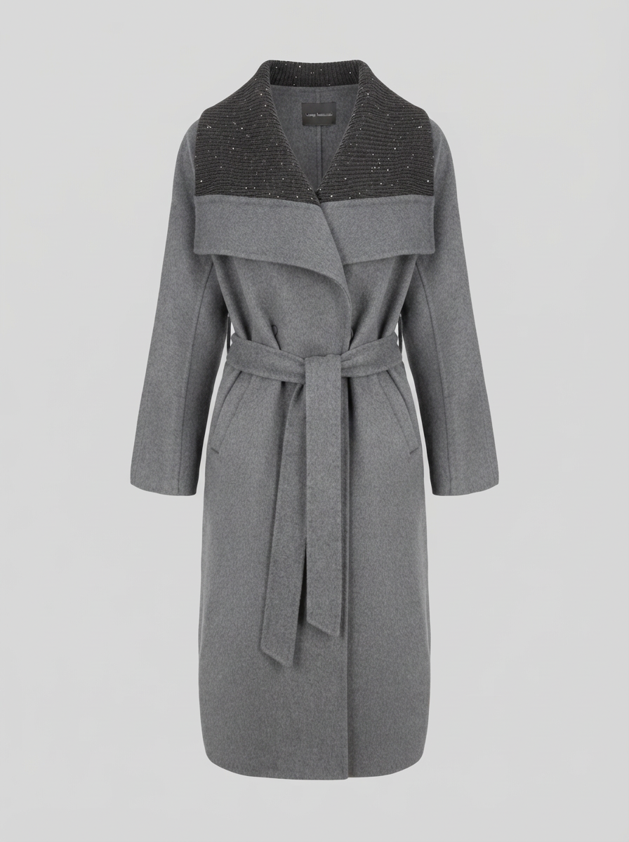 CAPPOTTO LUNGO A VESTAGLIA IN DOUBLE DI LANA E ANGORA