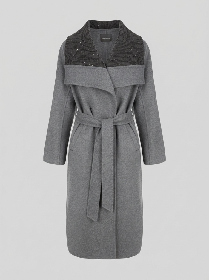 CAPPOTTO LUNGO A VESTAGLIA IN DOUBLE DI LANA E ANGORA