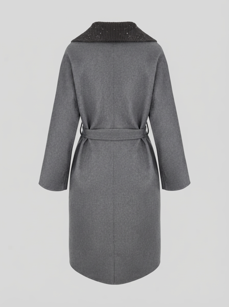 CAPPOTTO LUNGO A VESTAGLIA IN DOUBLE DI LANA E ANGORA
