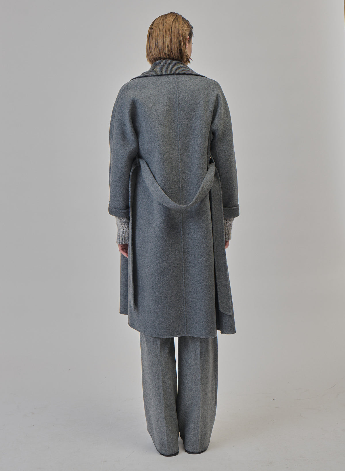 CAPPOTTO LUNGO A VESTAGLIA IN DOUBLE DI LANA E ANGORA