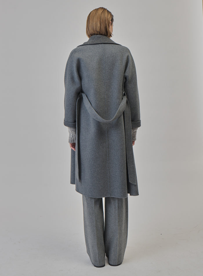 CAPPOTTO LUNGO A VESTAGLIA IN DOUBLE DI LANA E ANGORA