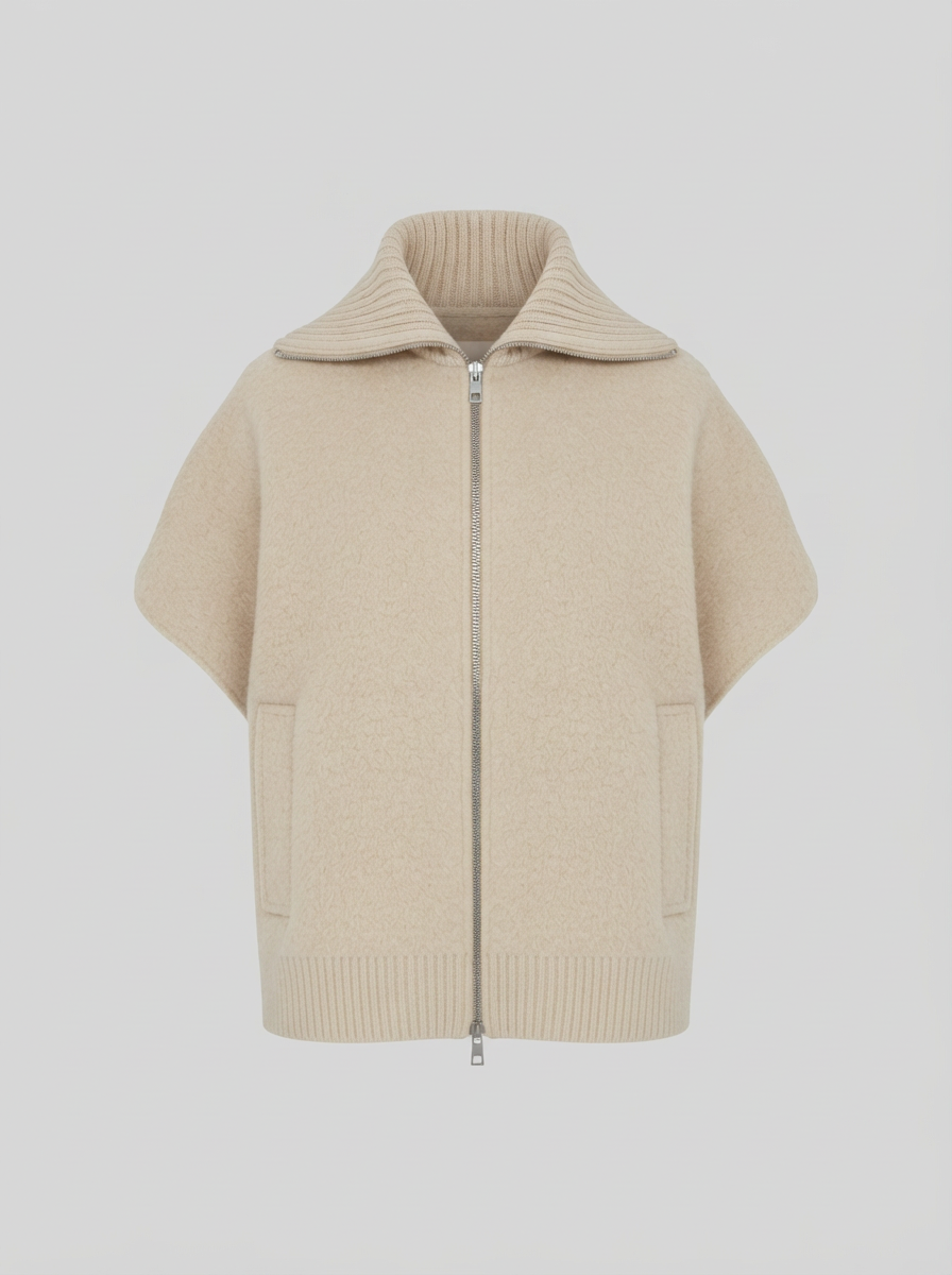 GILET IN DOUBLE DI LANA E ANGORA CON COLLO IN MAGLIA