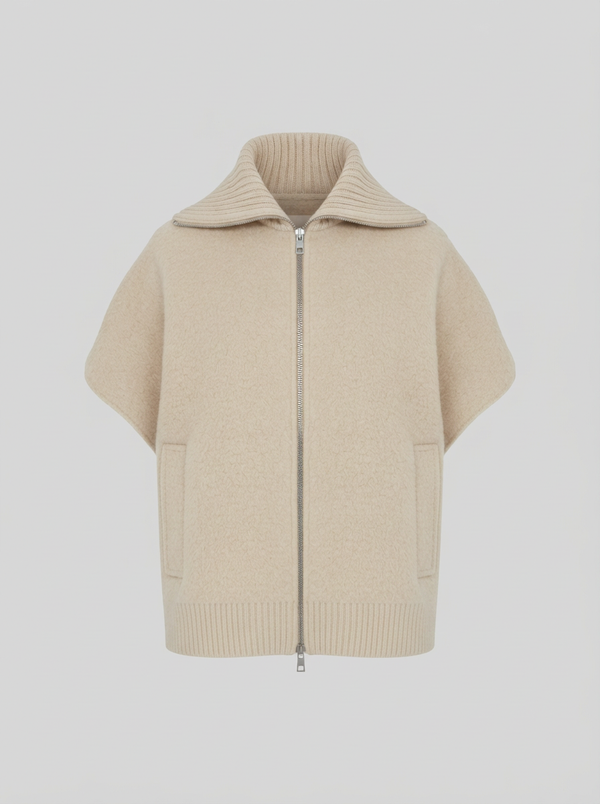 WOOL AND ANGORA DOUBLE-FACED GILET WITH KNITTED COLLAR
