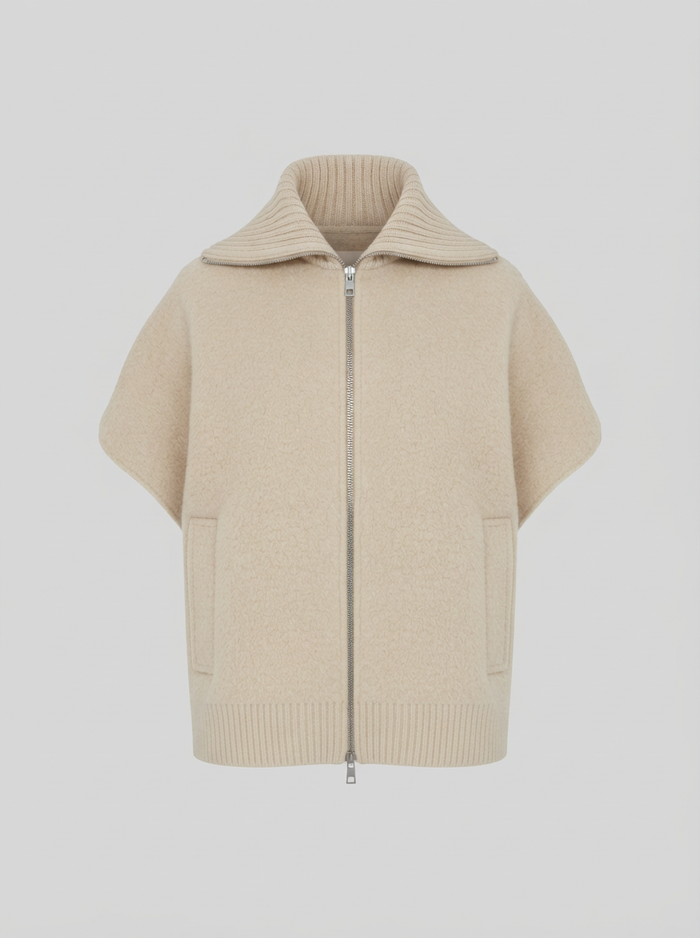 GILET IN DOUBLE DI LANA E ANGORA CON COLLO IN MAGLIA