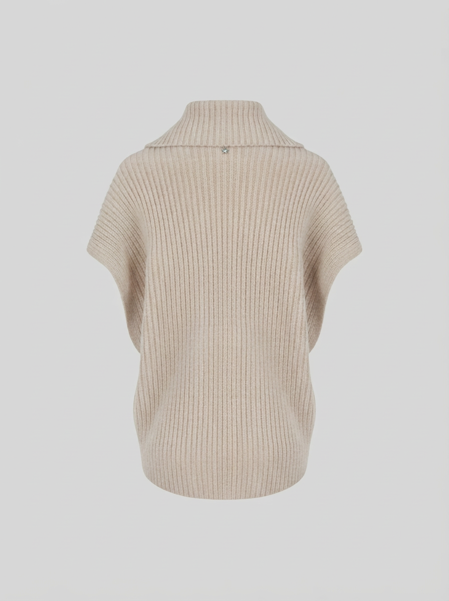 GILET IN DOUBLE DI LANA E ANGORA CON COLLO IN MAGLIA