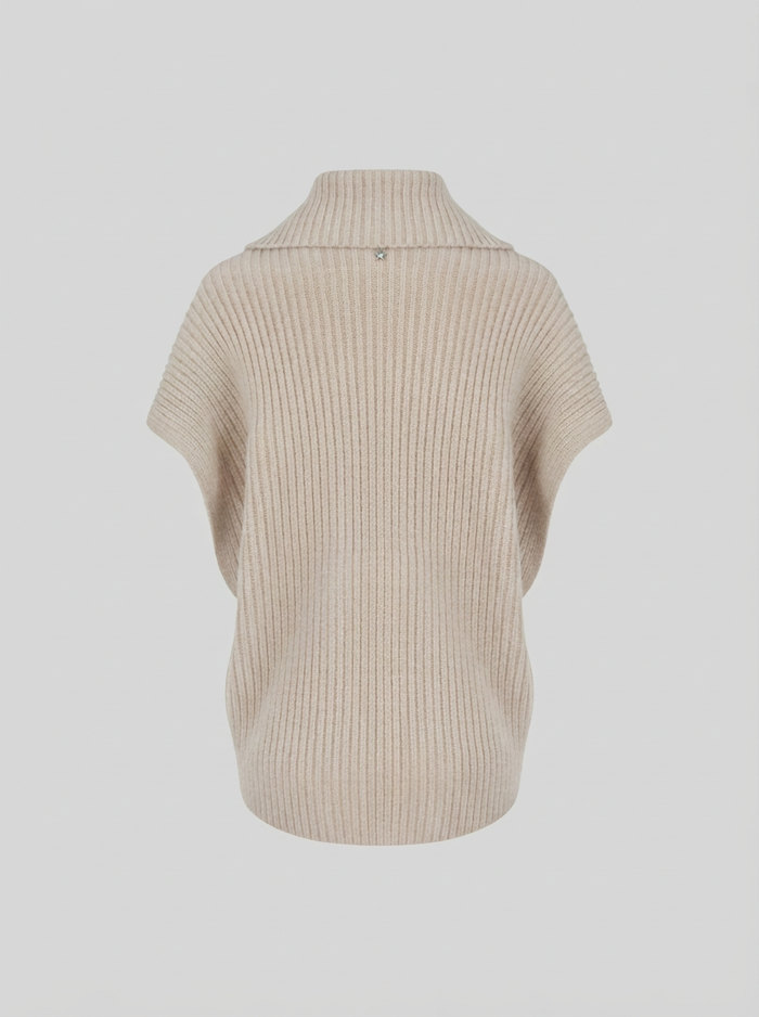 GILET IN DOUBLE DI LANA E ANGORA CON COLLO IN MAGLIA