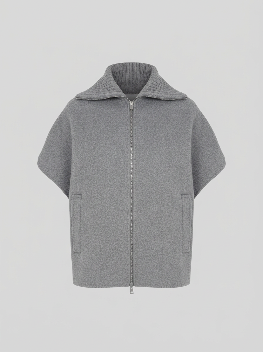 GILET IN DOUBLE DI LANA E ANGORA CON COLLO IN MAGLIA