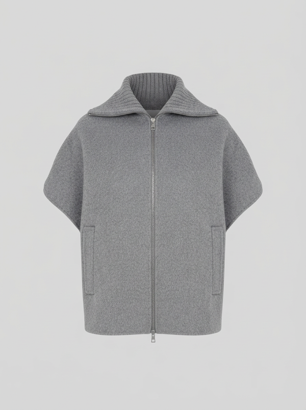 WOOL AND ANGORA DOUBLE-FACED GILET WITH KNITTED COLLAR