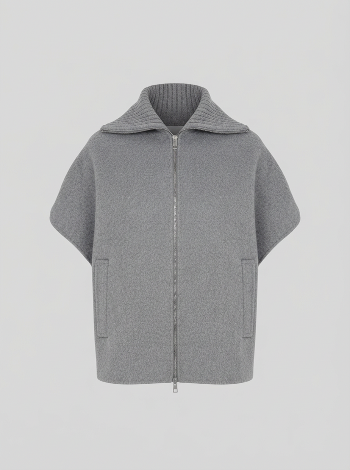 GILET IN DOUBLE DI LANA E ANGORA CON COLLO IN MAGLIA